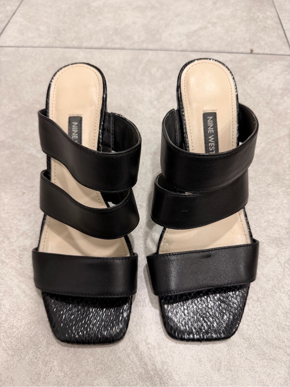 Nine West Black Triple-Strap Slide Mules